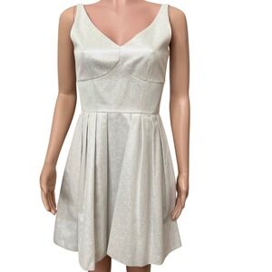 Cece v-neck‎ fit flare dress 2 sparkly white a-line, sleeveless, Hoco, wedding
